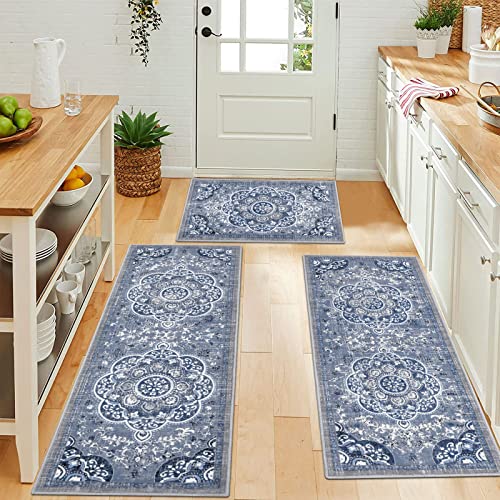 Ileading BohoRugs Sets 3 Piece with Runner Floral Carpet Farmhouse Mats Non Skid Washable for Kitchen Floor Office Sink Laundry