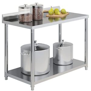 stainless steel table for prep & work 40 x 25 inches, heavy duty commercial work table with undershelf and backsplash, metal prep table for outdoor, indoor, commercial restaurant, kitchen, cafe, hotel