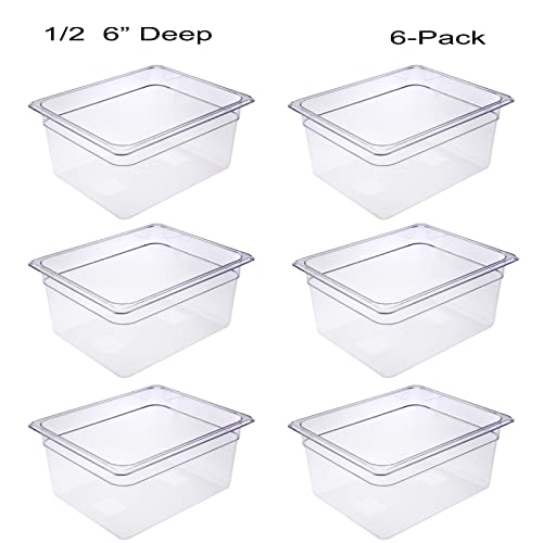 luston 6-Pack Plastic Food Pan, 1/2 Size 6" Deep,NSF, Commercial Food Pan, Catering Food Pan