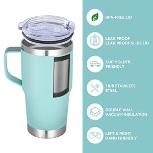 VEGOND 20 oz Tumbler with Handle Lid and Straw, Stainless Steel Insulated Travel Coffee Mug Spill Proof Double Wall Metal Tumbler Cup Keeps Drink Hot and Cold, Mint Green 1 Pack