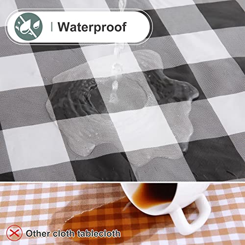 misaya Rectangle Waterproof Vinyl Table Cloth, Buffalo Flannel Backed Tablecloth, Wipeable Plastic Table Cover for Dinner, Kitchen, Outdoor, (60" x 84", Black and White)