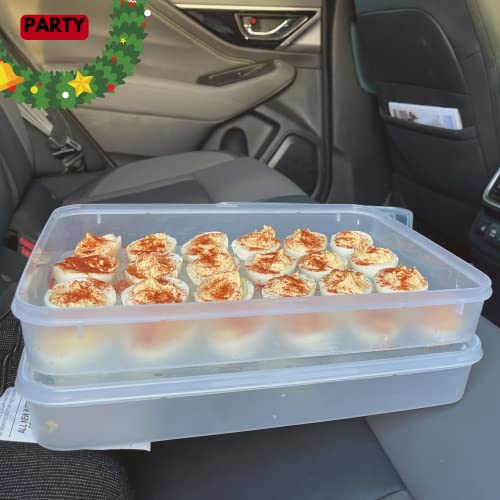 Serve Perfect Deviled Eggs with Ease - 2 Clear Egg Containers with Lid Hold 48 Eggs, Easy Pipe Filling and Carry, Dishwasher Safe Carrier, Stackable, BPA-Free, Party-Ready for Delicious Results
