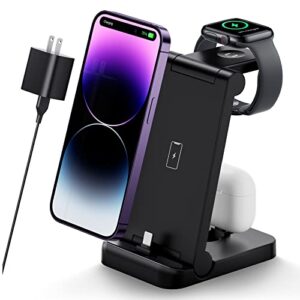 3 in 1 charging station, foldable wireless charger, 18w fast charging station for multiple devices, portable charger compatibles with iphone 14/13/12/11/xs/xr series, airpods, iwatch