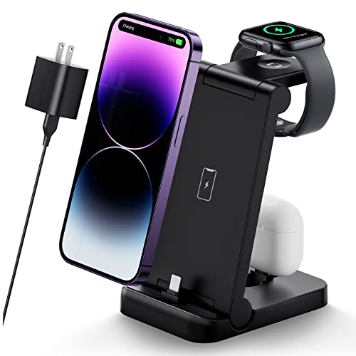 3 in 1 Charging Station, Foldable Wireless Charger, 18W Fast Charging Station for Multiple Devices, Portable Charger Compatibles with iPhone 14/13/12/11/XS/XR Series, AirPods, iWatch