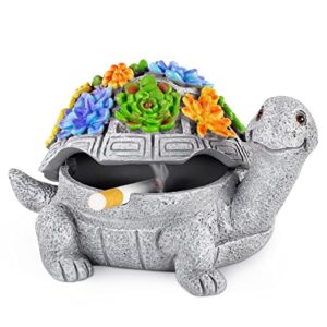 grovind ashtrays with lid, cute turtle outdoor ashtray for cigarettes, windproof ash tray decor for home office indoor and outdoor