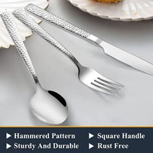 Hammered Silverware Set, Paincco 40-Piece Stainless Steel Square Flatware Set for 8, Tableware Cutlery Set, Utensil Set for Home Restaurant, Includes Fork Knife Spoon, Modern Design, Dishwasher Safe