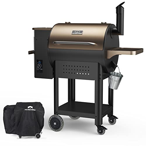 HiMombo Wood Pellet Grill and Smoker TWPG 570 sq, 8 in 1 BBQ Grill with 150-500℉ Auto Temperature Control, D2 Smoker Grill with Extendable Hopper, Foldable Table Legs and Cover, for Outdoor Grill,Smoke,Bake and Roast