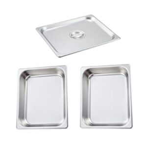 3 pack hotel pans, 1/2 size 2.6" deep, commercial stainless steel pan, steam table pan, catering food pan with lid (2.6''deep(pans-2+lid-1))