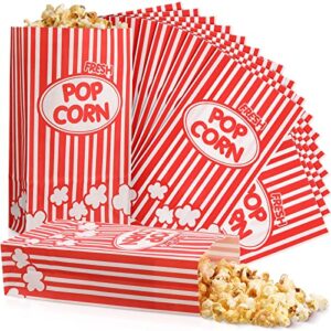 popcorn bags paper bags grease resistant popcorn container single serving 2 oz paper sleeves red/white leak proof flat bottom for movie theme party supplies retro carnivals fundraisers (200 pcs)