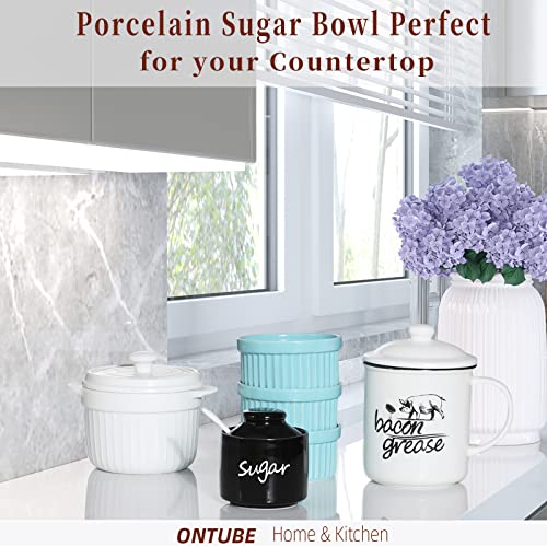 ONTUBE Ceramic Sugar Bowl with Lid and Spoon,Porcelain Sugar Pot,8oz (Black)