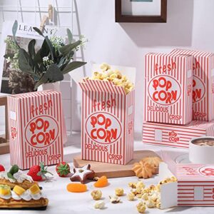 Riosy 200 Pieces Popcorn Boxes Red and White Popcorn Containers Bulk Close Top Paper Popcorn Box Party Favor for Movie Parties and Theater Night, 6 x 4 x 2 Inch