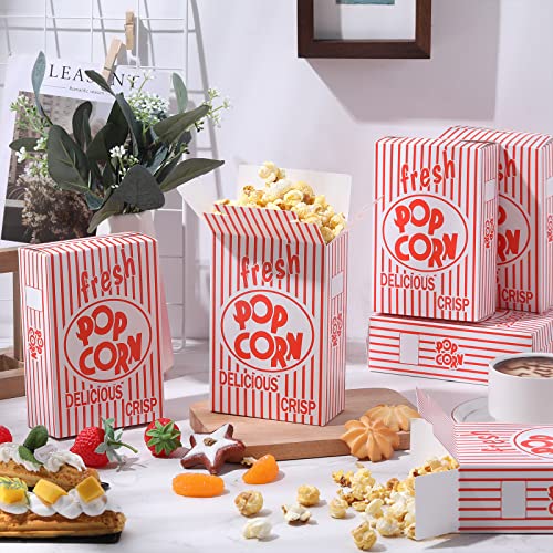 Riosy 200 Pieces Popcorn Boxes Red and White Popcorn Containers Bulk Close Top Paper Popcorn Box Party Favor for Movie Parties and Theater Night, 6 x 4 x 2 Inch