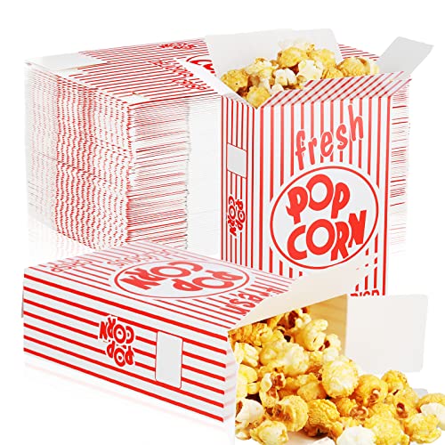 Riosy 200 Pieces Popcorn Boxes Red and White Popcorn Containers Bulk Close Top Paper Popcorn Box Party Favor for Movie Parties and Theater Night, 6 x 4 x 2 Inch