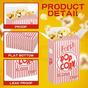 Riosy 200 Pieces Popcorn Boxes Red and White Popcorn Containers Bulk Close Top Paper Popcorn Box Party Favor for Movie Parties and Theater Night, 6 x 4 x 2 Inch