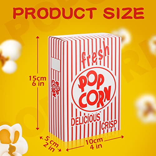 Riosy 200 Pieces Popcorn Boxes Red and White Popcorn Containers Bulk Close Top Paper Popcorn Box Party Favor for Movie Parties and Theater Night, 6 x 4 x 2 Inch