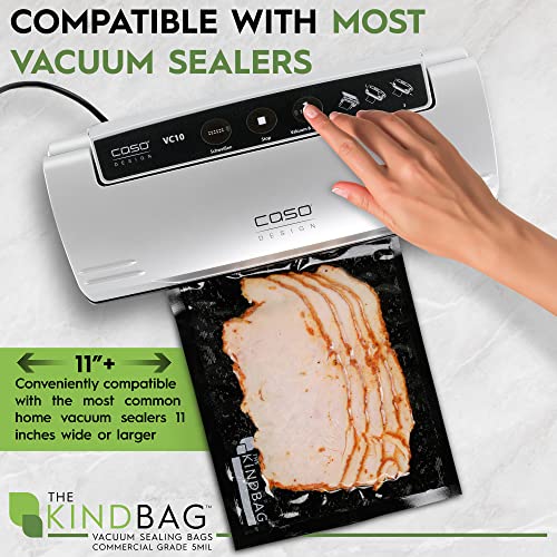 The Kind Bag Vacuum Seal Bags for Food; Food Grade, BPA Free & Freezer Safe; Airtight, Odor Free and Moisture Free; Commercial Grade 5mil Clear & Black; 11.5x24 inch Pre Cut Bags (100 ct)
