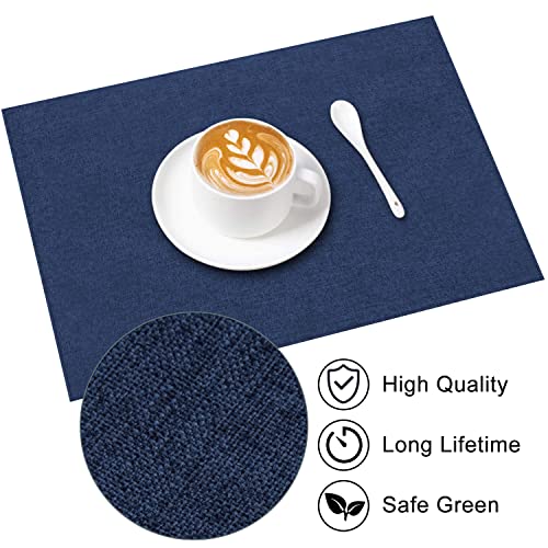 LANDVIEW Cloth Placemats Set of 6, Cotton Linen Blend Machine Washable Durable Linen Table Mats, Heat Resistant Placemats Wrinkle Free Place Mats for Dining Table, Easy to Clean (Navy Blue, 6)