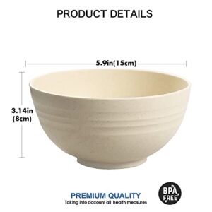 Shopwithgreen Wheat Straw Cereal Bowls with Dust-Proof Lid, Resuable Bowls for Kitchen, Set of 4, Microwave and Dishwasher Safe, for Soup, Oatmeal, Ramen, RV, Camping,College Dorm Room, 24 OZ, Coastal