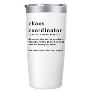 chaos coordinator tumbler cup, christmas gifts for women,unique gift idea for boss women,boss lady,teacher,office,gifts for mom,coworker gifts,birthday gifts,thank you gifts for women,20 oz travel mug