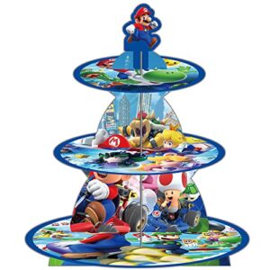 mario cupcake stand, super brother birthday party supplies cupcake tower, video games birthday party decoration dessert stand for baby shower, boys & girls