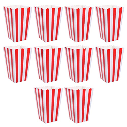 STOBOK Popcorn Boxes,Classic Popcorn Containers Paper Popcorn Buckets Carnival Red White Stripes Popcorn Bags Popcorn Tubs or Movie Night