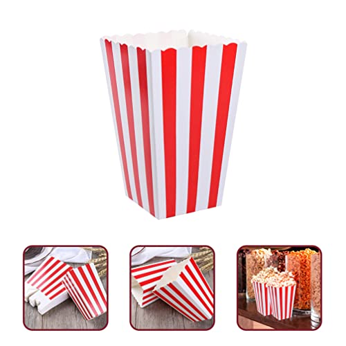 STOBOK Popcorn Boxes,Classic Popcorn Containers Paper Popcorn Buckets Carnival Red White Stripes Popcorn Bags Popcorn Tubs or Movie Night