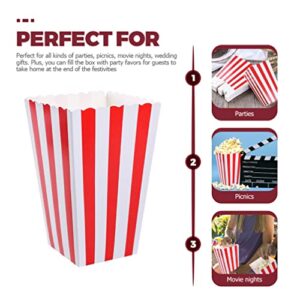 STOBOK Popcorn Boxes,Classic Popcorn Containers Paper Popcorn Buckets Carnival Red White Stripes Popcorn Bags Popcorn Tubs or Movie Night