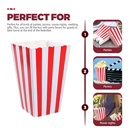 STOBOK Popcorn Boxes,Classic Popcorn Containers Paper Popcorn Buckets Carnival Red White Stripes Popcorn Bags Popcorn Tubs or Movie Night