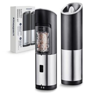 automatic salt and pepper grinder set - kitexpert gravity electric salt and pepper mill battery operated - one handed operation with light - up to 5 adjustable grinding levels