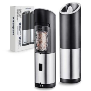 Automatic Salt and Pepper Grinder Set - Kitexpert Gravity Electric Salt and Pepper Mill Battery Operated - One Handed Operation with Light - Up to 5 Adjustable Grinding Levels