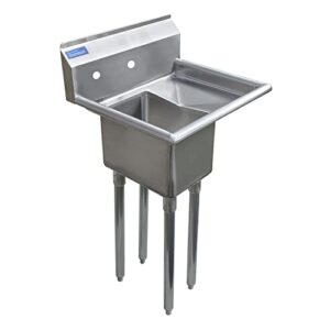 one compartment stainless steel commercial kitchen prep & utility sink with 10” right drainboards | bowl size 10" x 14" x 10" | nsf