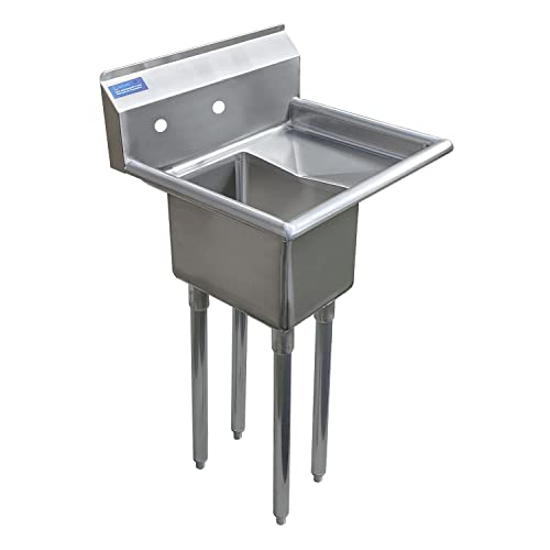 One Compartment Stainless Steel Commercial Kitchen Prep & Utility Sink with 10” Right Drainboards | Bowl Size 10" x 14" X 10" | NSF