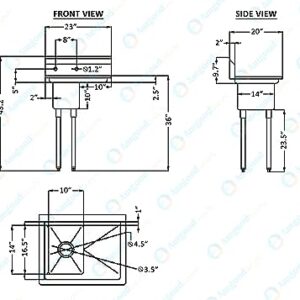 One Compartment Stainless Steel Commercial Kitchen Prep & Utility Sink with 10” Right Drainboards | Bowl Size 10" x 14" X 10" | NSF