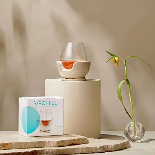 VoChill Stemless Wine Glass Chiller | Keep the Chill In Your Glass | New Wine Accessory | Separable & Refreezable Chill Cradle | Actively Chills Stemless Glassware | Stone, Single Stemless