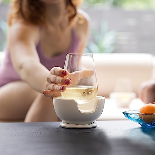 VoChill Stemless Wine Glass Chiller | Keep the Chill In Your Glass | New Wine Accessory | Separable & Refreezable Chill Cradle | Actively Chills Stemless Glassware | Stone, Single Stemless