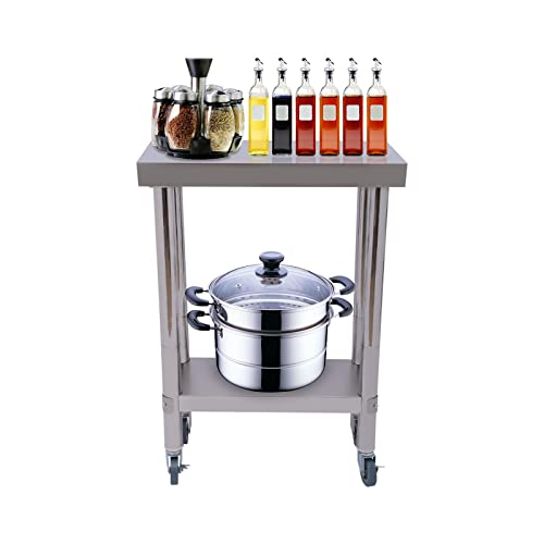 Stainless Steel Table with Wheels 24 x 12Inches, Stainless Steel Table for Prep & Work, Commercial Heavy Duty Food Prep Worktable with Undershelf for Restaurant, Home and Hotel