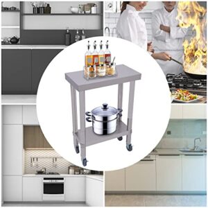 Stainless Steel Table with Wheels 24 x 12Inches, Stainless Steel Table for Prep & Work, Commercial Heavy Duty Food Prep Worktable with Undershelf for Restaurant, Home and Hotel