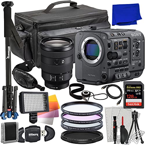 Ultimaxx Advanced Accessory Bundle + Sony FX6 Digital Cinema Camera Kit with 24-105mm Lens + SanDisk 128GB Extreme Pro Memory Card, 160 LED Video Light, Deluxe 62” Monopod & Much More (35pc Bundle)