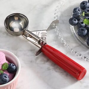 New Star Foodservice 537720 Commercial-Grade Thumb Press Food Disher/Ice Cream Scoop, 18/8 Stainless Steel, 1.75 oz, Size 24, Red