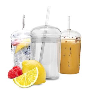 maplefield glass tumbler with dome lid for frappes, smoothies & iced coffee - dishwasher safe glass tumbler with straw - spill-resistant iced coffee tumbler - iced coffee cup - 16oz [clear]