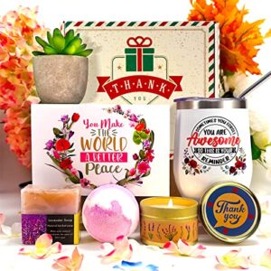 Thank You Gifts for Women, Relaxation Gifts for Women,Birthday Christmas Gifts for Friends, Gifts for Her Girlfriend Sister Mom Unique Gifts Box Wine Tumbler Scented Candle