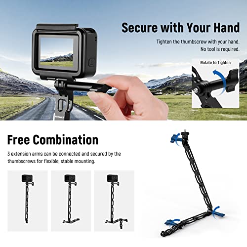 NEEWER Aluminum Alloy Extension Arm (11.8”/6.5”/3.3”) Set for Action Camera, with 3 Thumbscrews and a 1/4” Screw Adapter, Compatible with GoPro Hero11 10 9 8 7 Insta360 DJI Osmo Action 3, GP-11