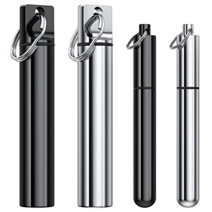4 pieces metal portable toothpick holder, aluminum alloy pocket toothpick holder aluminum waterproof case toothpick container with keychain for outdoor picnic and camping(silver, black)