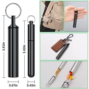 4 Pieces Metal Portable Toothpick Holder, aluminum alloy Pocket Toothpick Holder Aluminum Waterproof Case Toothpick Container with Keychain for Outdoor Picnic and Camping(Silver, Black)