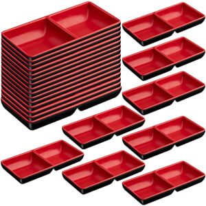 14 pcs dual soy sauce dish melamine dual dipping bowls divided serving tray wasabi sushi dipping plates two compartments plate appetizer serving tray for restaurant kitchen appetizers nuts cheese