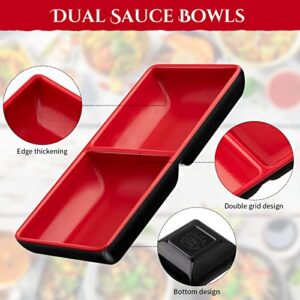 14 Pcs Dual Soy Sauce Dish Melamine Dual Dipping Bowls Divided Serving Tray Wasabi Sushi Dipping Plates Two Compartments Plate Appetizer Serving Tray for Restaurant Kitchen Appetizers Nuts Cheese