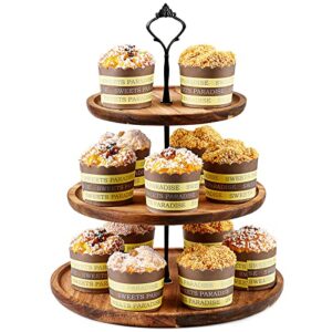 3 tier wood cake stand large serving tray wooden rustic cupcake stand for 24 cupcakes dessert display for tea party, birthday, wedding, farmhouse, woodland baby shower decor
