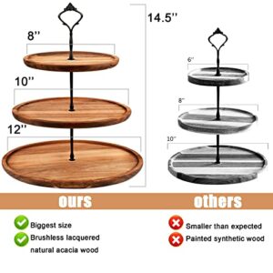 3 Tier Wood Cake Stand Large Serving Tray Wooden Rustic Cupcake Stand for 24 Cupcakes Dessert Display for Tea Party, Birthday, Wedding, Farmhouse, Woodland Baby Shower Decor