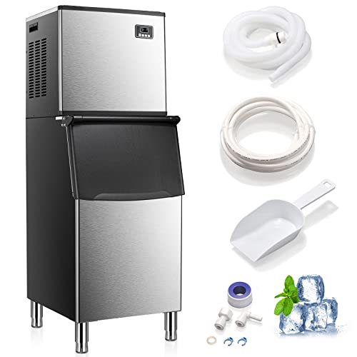 Antarctic Star Commercial Ice Maker Machine Freezer Large Storage 352lbs/24H 40 Square Ice Cubes in 20 Minutes Ice Scoop Water Inlet Pipe Draining Pipe 24-Hour Timer Self-Cleaning for Bar Restaurant…