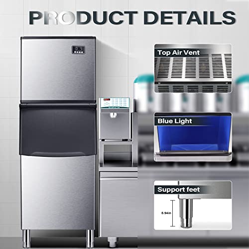 Antarctic Star Commercial Ice Maker Machine Freezer Large Storage 352lbs/24H 40 Square Ice Cubes in 20 Minutes Ice Scoop Water Inlet Pipe Draining Pipe 24-Hour Timer Self-Cleaning for Bar Restaurant…